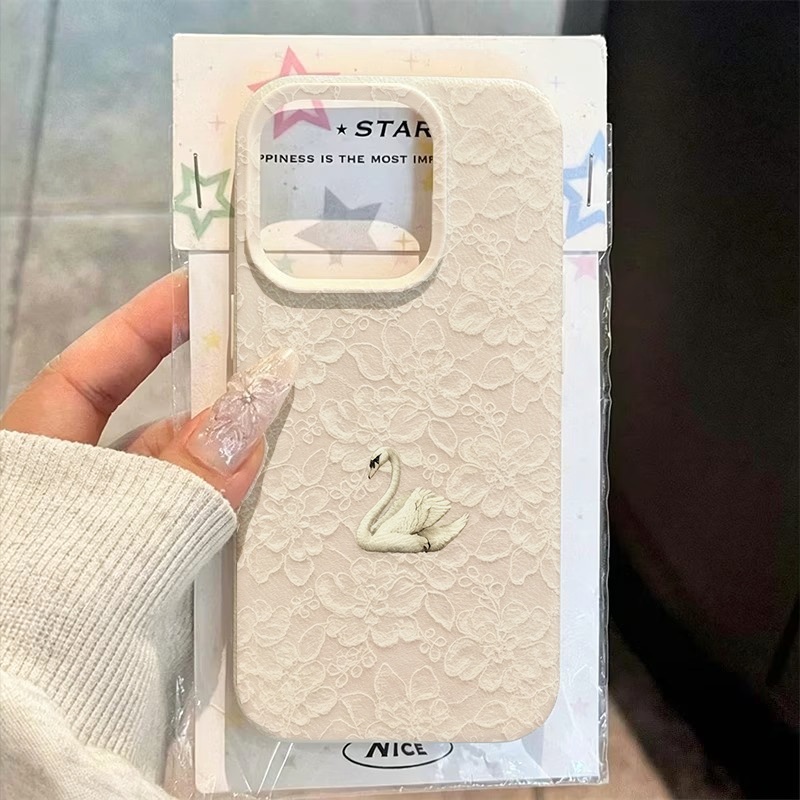 Lace Swan Pattern Lychee Textu - Phone Cases Iphone 13 ulasan dan harga